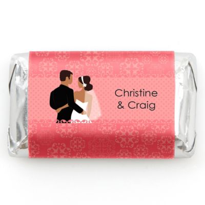 Custom Wedding Couples Coral - Personalized Bridal Shower Mini Candy Bar Wrapper Favors - 20 ct