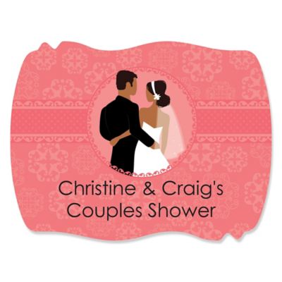 Custom Wedding Couples Coral - Personalized Bridal Shower Squiggle Sticker Labels - 16 ct