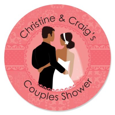 Custom Wedding Couples Coral - Personalized Bridal Shower Sticker Labels - 24 ct