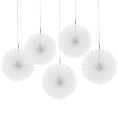 White - Baby Shower Mini Paper Rosette Fans - 5 ct