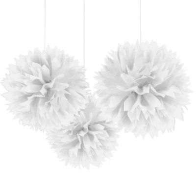 White - Baby Shower Tissue Paper Pom Poms - 3 ct