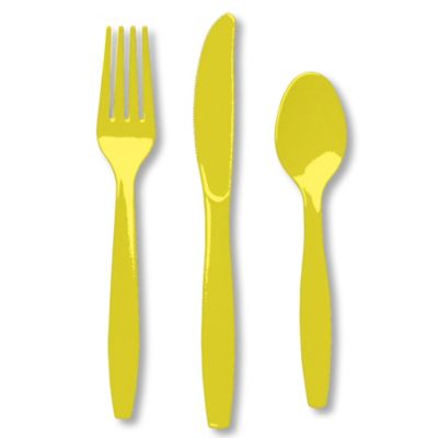 Yellow - Birthday Party Forks, Knives, Spoons - 24 ct
