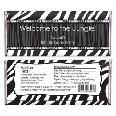 Zebra - Personalized Birthday Party Candy Bar Wrapper Favors