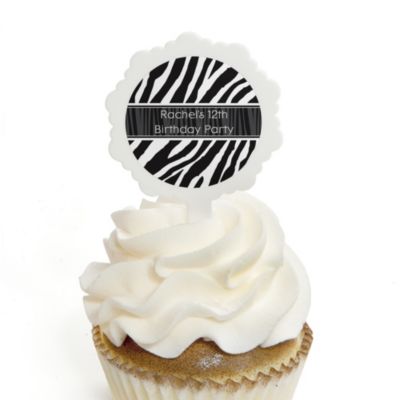 Zebra - Personalized Birthday Party Cupcake Pick and Sticker Kit - 12 ct