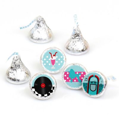 50 S Sock Hop Round Candy Labels 1950s Rock N Roll Party Favors