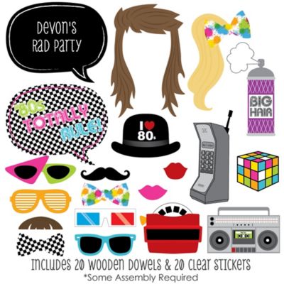 80's Retro - 20 Piece Photo Booth Props Kit | BigDotOfHappiness.com