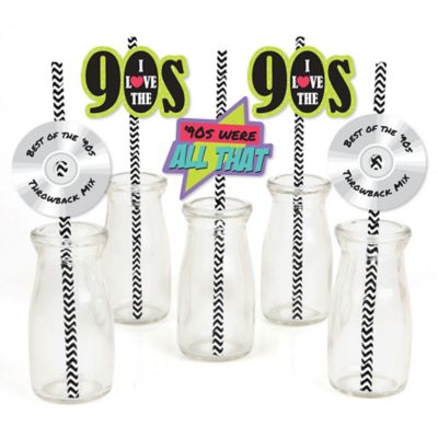 90 S Throwback Paper Straw Decor 1990s Party Striped