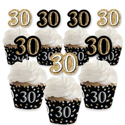 Adult 30th Birthday Gold Cupcake Decorations Birthday Party Cupcake Wrappers And Treat Picks Kit Set Of 24