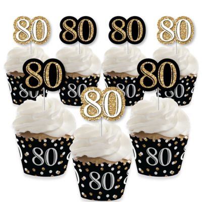 Adult 80th Birthday Gold Cupcake Decorations Birthday Party