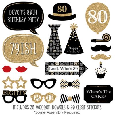 Adult 80th Birthday - Gold - 20 Piece Birthday Party Photo Booth Props ...