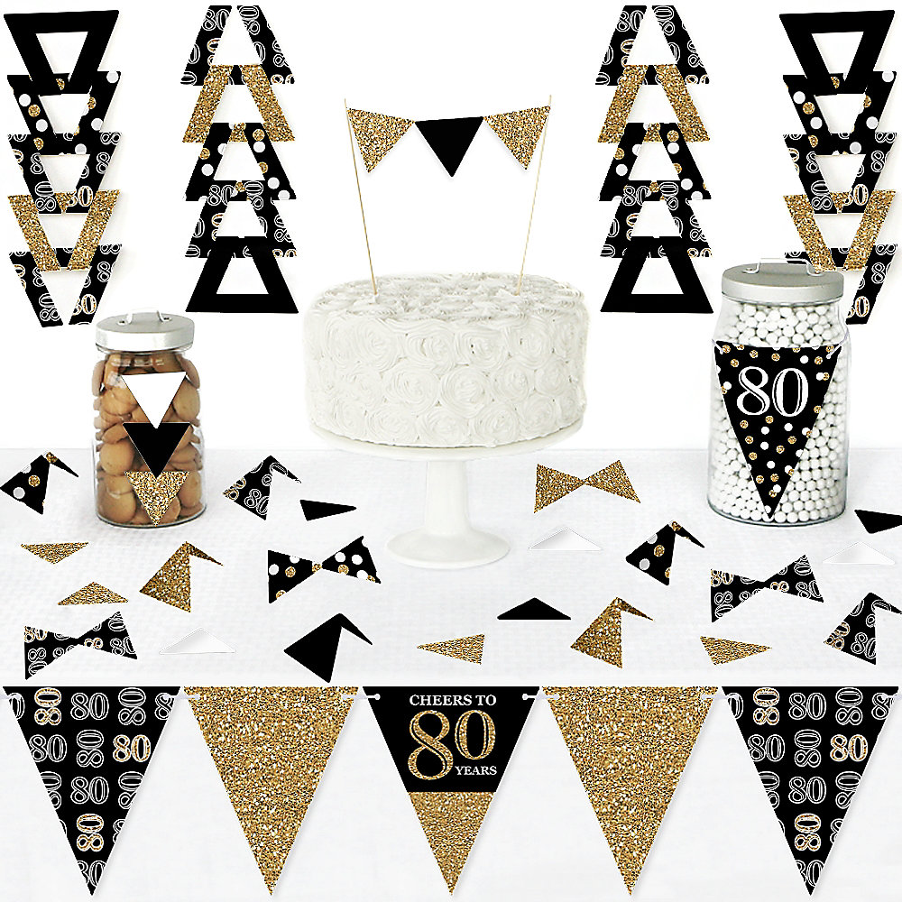 Adult 80th Birthday Gold Diy Pennant Banner Decorations Birthday Party Triangle Kit 99 Pieces
