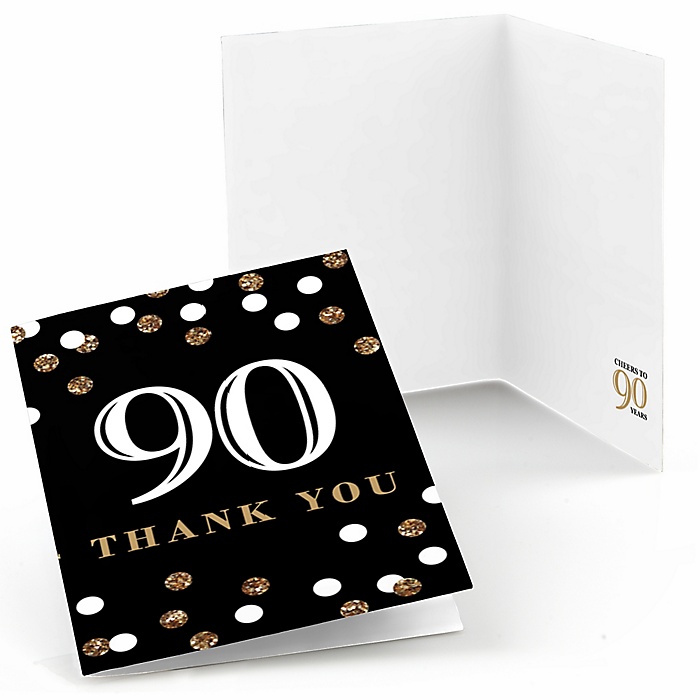 Adult 90th Birthday - Gold - Birthday Party Thank You Cards - 8 ct