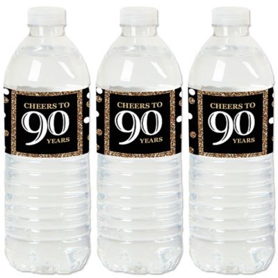 Adult 90th Birthday Gold Birthday Party Water Bottle Sticker