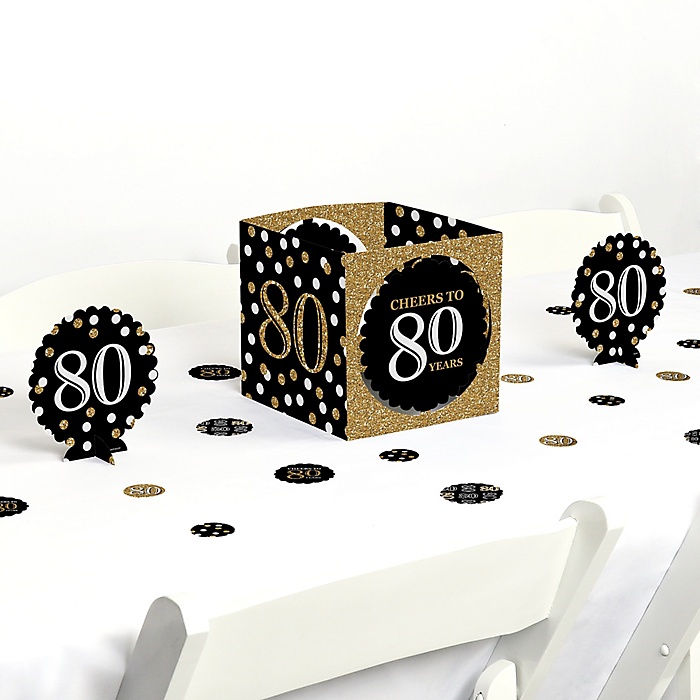Adult 80th Birthday - Gold - Birthday Party Centerpiece and Table ...