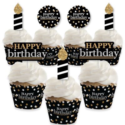 Adult Happy Birthday Gold Cupcake Decoration Birthday Party