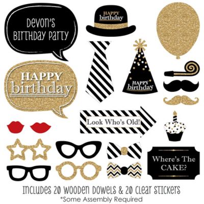 Adult Happy Birthday Gold 20 Piece Birthday Party Photo Booth Props