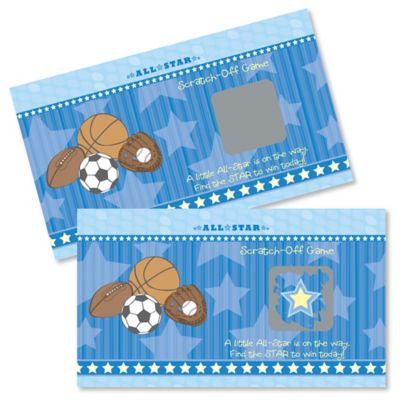 All Star Sports Baby Shower Game Scratch Off Cards