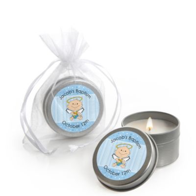baptism candle boy angel tin favors personalized baby bigdotofhappiness options text custom