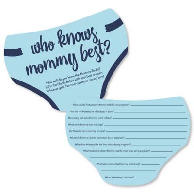 Baby Boy Who Knows Mommy Best Cards Blue Baby Shower Game Set