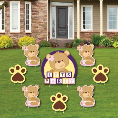 Baby Girl Teddy Bear Yard Sign & Outdoor Lawn Decorations Baby