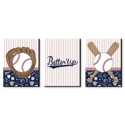 Batter Up Baseball Sports Themed Nursery Wall Art Kids Room Decor And Game Room Home Decorations 7 5 X 10 Inches Set Of 3 Prints