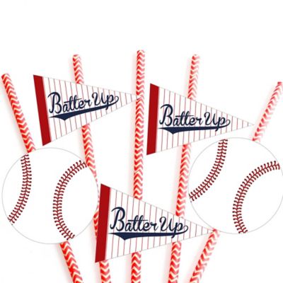 Batter Up - Baseball - Party Straw Decor with Chevron Paper Straws ...