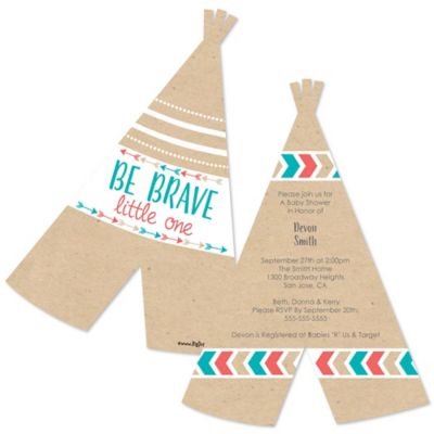 Be Brave Little One Boho Tribal Shaped Baby Shower Invitations