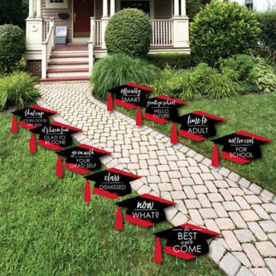 Red Grad Best Is Yet To Come Grad Cap Lawn Decorations Outdoor Red Graduation Party Yard Decorations 10 Piece