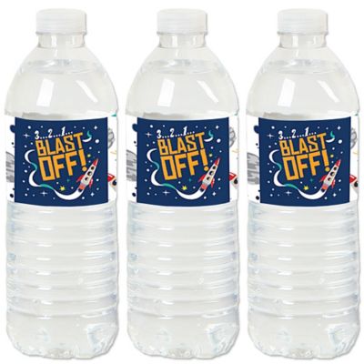 Blast Off To Outer Space Rocket Ship Party Water Bottle