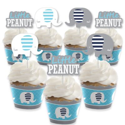 Blue Elephant Cupcake Decorations Boy Baby Shower Or Birthday