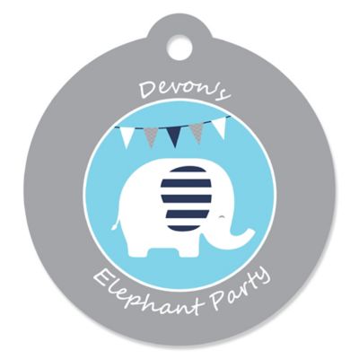 Blue Elephant Personalized Boy Baby Shower or Birthday Party Favor Gift Tags 20 ct