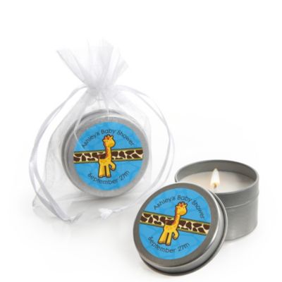 Giraffe Boy Personalized Baby Shower Candle Tin Favors Set Of 12