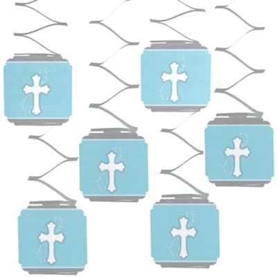 Little Miracle Boy Blue Gray Cross Baby Shower Hanging