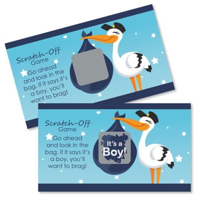 Boy Special Delivery Blue Stork Baby Shower Game Scratch Off Cards