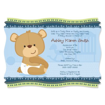 Baby Boy Teddy Bear Personalized Baby Shower Invitations Set Of