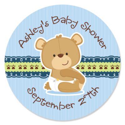 Baby Boy Teddy Bear Personalized Baby Shower Sticker Labels 24