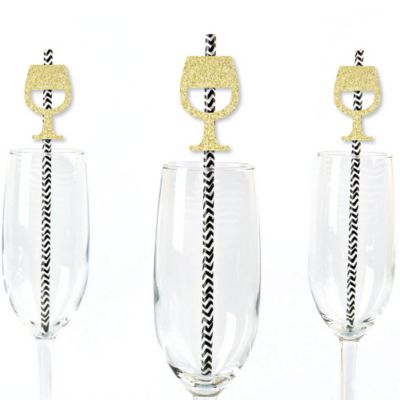 Gold Glitter Wine Glass Party Straws No Mess Real Gold Glitter