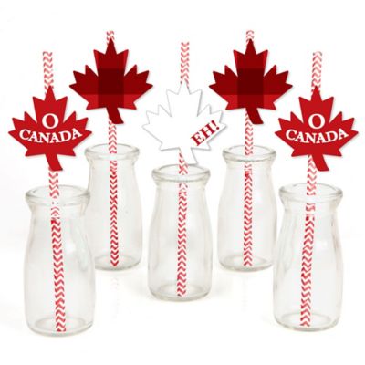 Canada Day Paper Straw Decor Canadian Party Striped Decorative