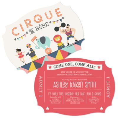 Carnival Cirque Du Bebe Shaped Baby Shower Invitations Set Of