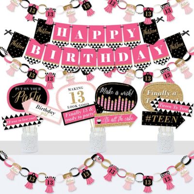 Chic 13th Birthday Pink Black And Gold Banner And Photo Booth