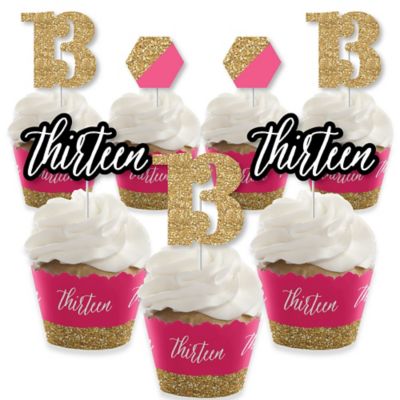 Chic 13th Birthday Pink Black And Gold Cupcake Decorations