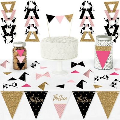 Chic 13th Birthday Pink Black And Gold Diy Pennant Banner