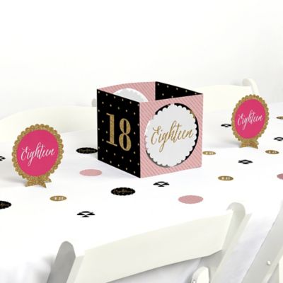 Chic 18th Birthday Pink, Black and Gold Birthday Party Centerpiece and Table Decoration Kit