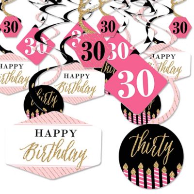 Chic 30th Birthday Pink Black And Gold Birthday Party Hanging