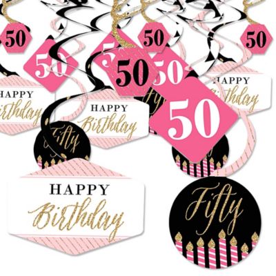 Chic 50th Birthday Pink Black And Gold Birthday Party Hanging