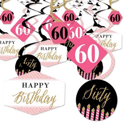 Chic 60th Birthday Pink Black And Gold Birthday Party Hanging