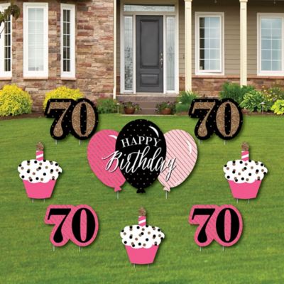 Chic 70th Birthday Pink Black And Gold Yard Sign Outdoor