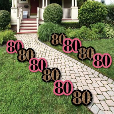 Chic 80th Birthday Pink Black And Gold Lawn Decorations