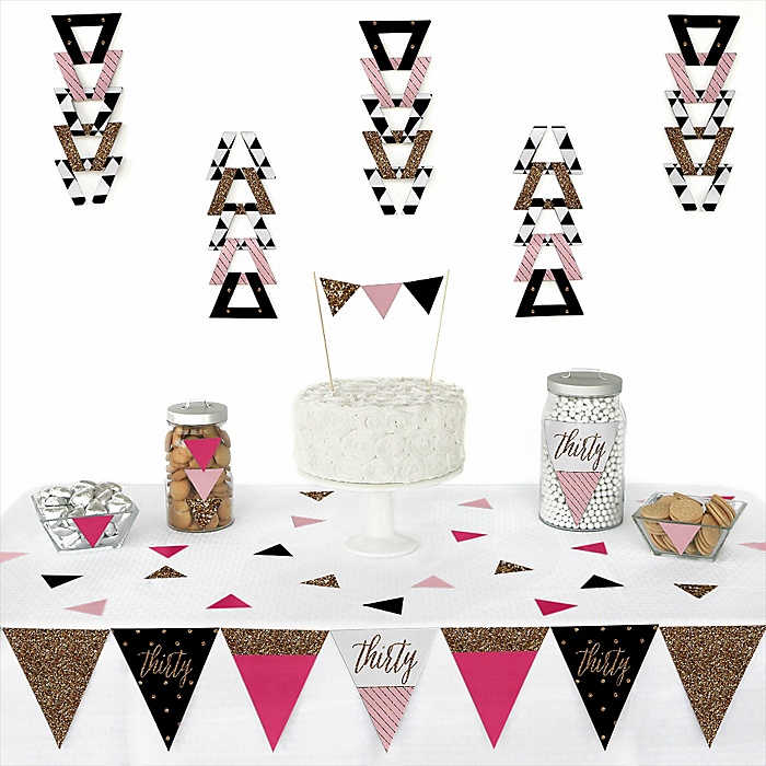 Chic 30th Birthday Pink Black and Gold Triangle Chic 30th Birthday Pink Black and Gold Triangle
