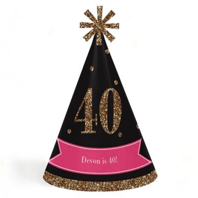 Chic 40th Birthday Pink Black and Gold Cone Happy Chic 40th Birthday Pink Black and Gold Cone Happy